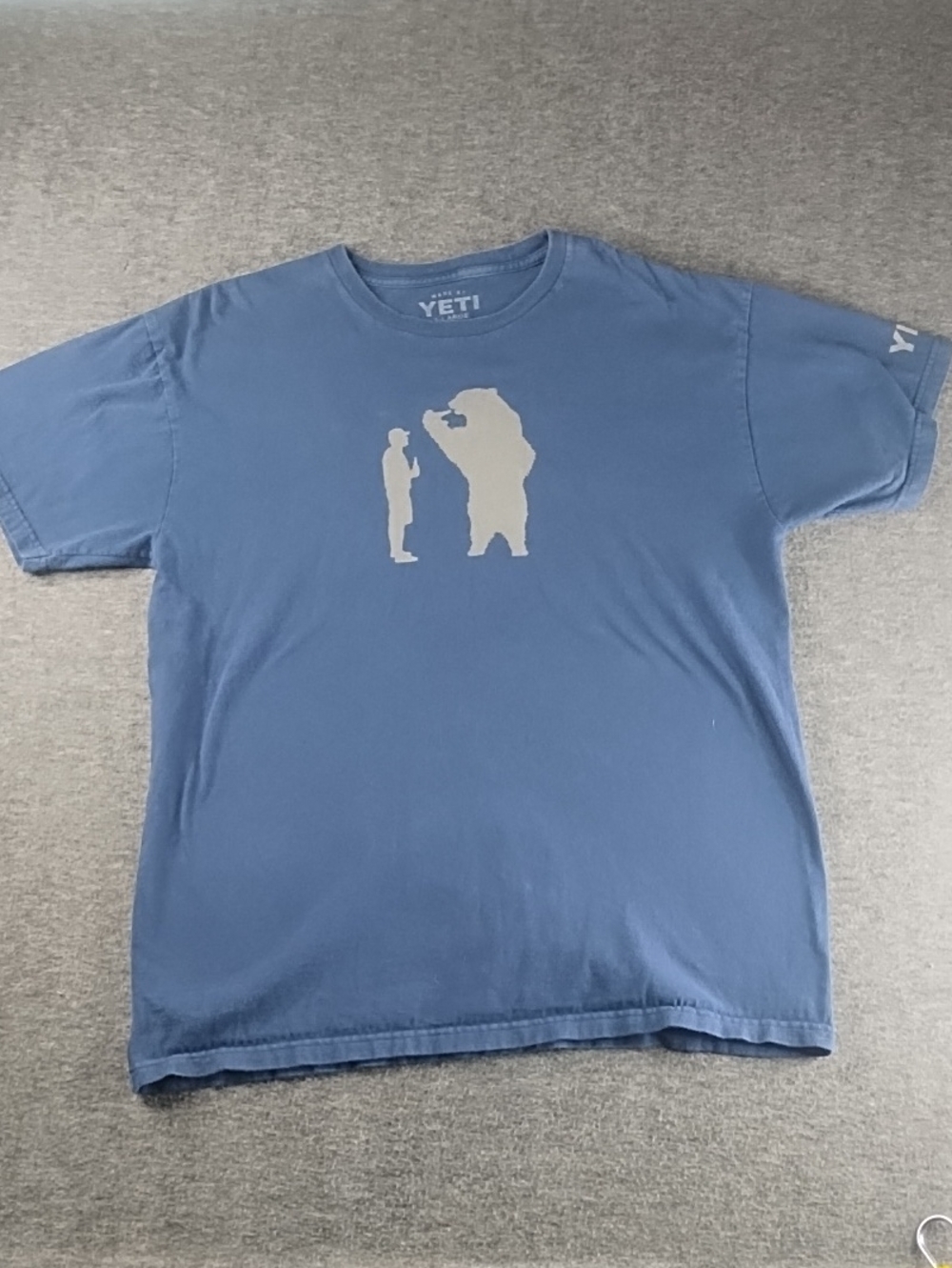 Yeti Blue T-Shirt with Tan Bear Silhouette